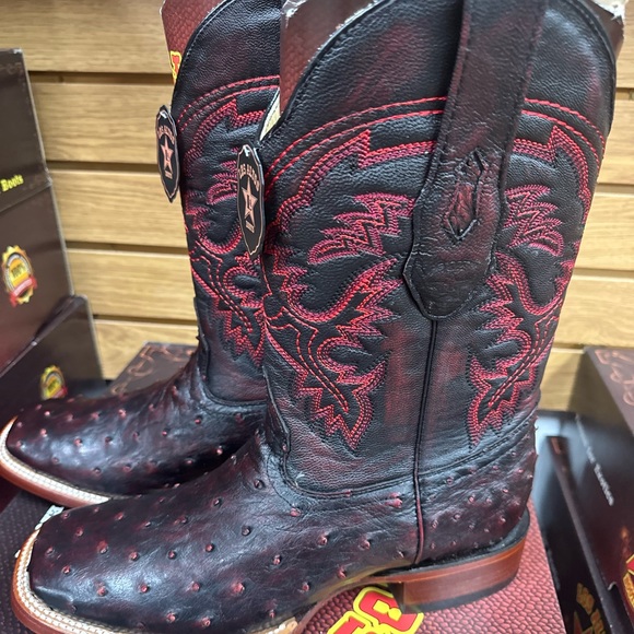 Men’s western bootsLos Altos full quilt ostrich Wide square toeBlack cherry